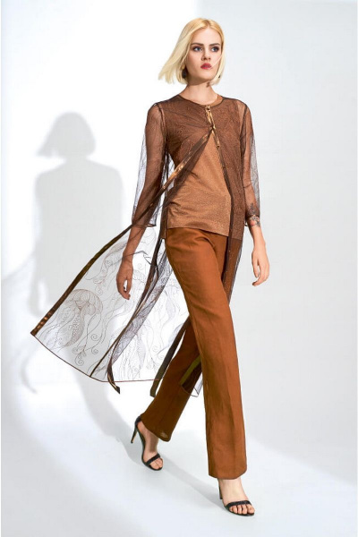 Платье по фигуре из кружевного полотна ниже колен Nelva 51179 медно-черный - фото 1