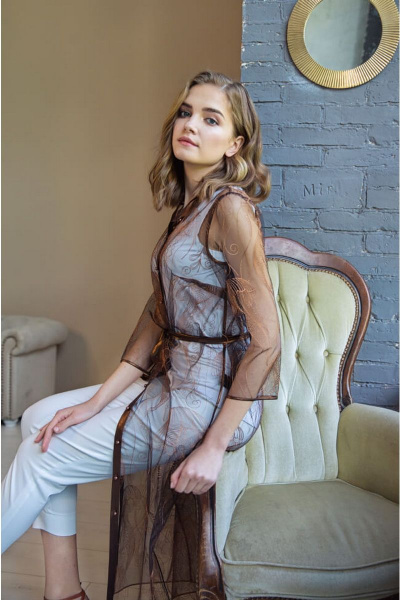 Платье по фигуре из кружевного полотна ниже колен Nelva 51179 медно-черный - фото 4