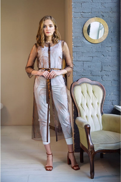 Платье по фигуре из кружевного полотна ниже колен Nelva 51179 медно-черный - фото 2