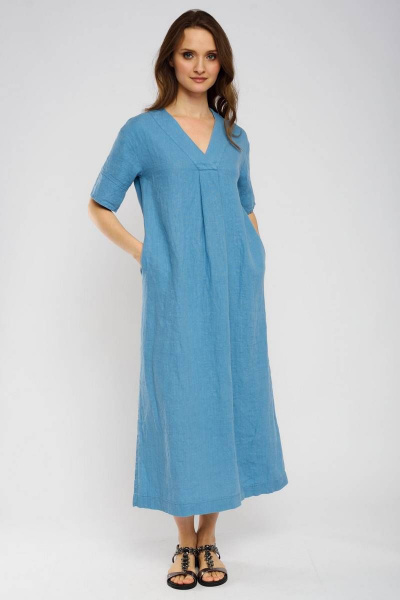 Платье свободного А-силуэта макси в стиле бохо Ружана 484-2 голубой - фото 7