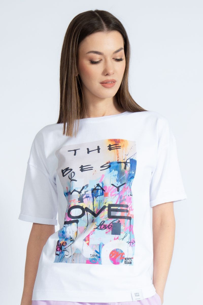 Круглогодичная футболка из хлопка с эффектным золотым принтом Kivviwear 4026.47 - фото 1