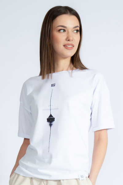 Футболка с золотистым принтом из хлопка для стильных образов Kivviwear 4026.48 - фото 1