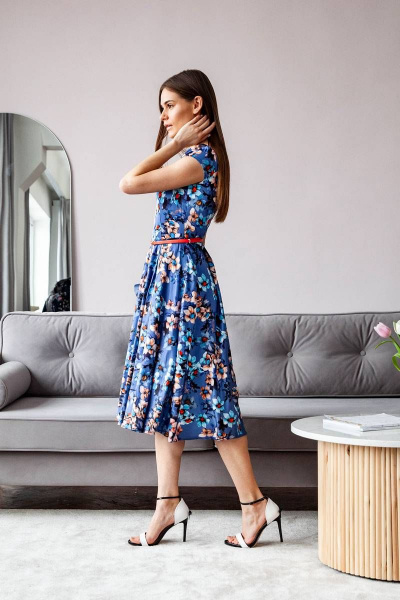 Платье с пышной юбкой в стиле 50-х и эффектом нью-лук ARTiMODA 321-07 синий_принт_цветы - фото 3