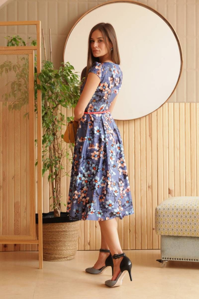 Платье с пышной юбкой в стиле 50-х и эффектом нью-лук ARTiMODA 321-07 синий_принт_цветы - фото 7