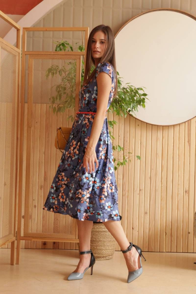 Платье с пышной юбкой в стиле 50-х и эффектом нью-лук ARTiMODA 321-07 синий_принт_цветы - фото 6