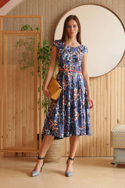 Платье с пышной юбкой в стиле 50-х и эффектом нью-лук ARTiMODA 321-07 синий_принт_цветы - фото 5