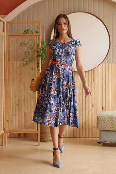 Платье с пышной юбкой в стиле 50-х и эффектом нью-лук ARTiMODA 321-07 синий_принт_цветы - фото 4