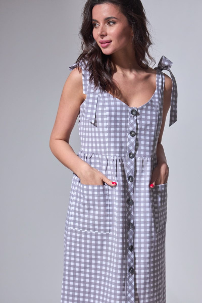 Летний сарафан из хлопка с пуговицами и разрезами Michel chic 2009 серо-фиолетовый - фото 6