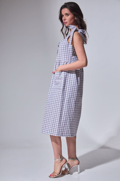 Летний сарафан из хлопка с пуговицами и разрезами Michel chic 2009 серо-фиолетовый - фото 4