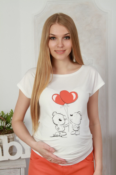 Блуза из вискозного трикотажа с веселым принтом для лета Lucky mum 105 оранжевый - фото 2