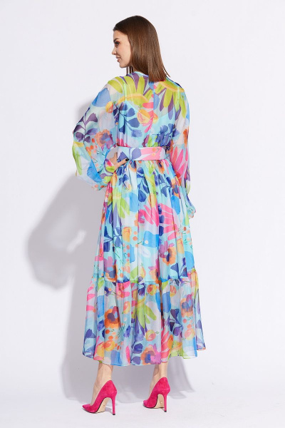 Летнее платье из шифона с рисунком и съёмным поясом EOLA 2206 голубой+рисунок - фото 5