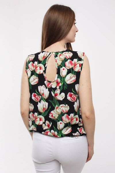 Блуза без рукавов из штапеля с вырезом капелька Madech 192246 черный,белый,красный - фото 5