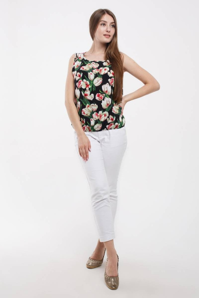 Блуза без рукавов из штапеля с вырезом капелька Madech 192246 черный,белый,красный - фото 3