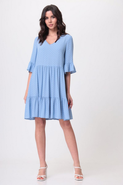 Платье свободного силуэта до колена с V-образным вырезом Le Collect 290-3 голубой_принт - фото 4