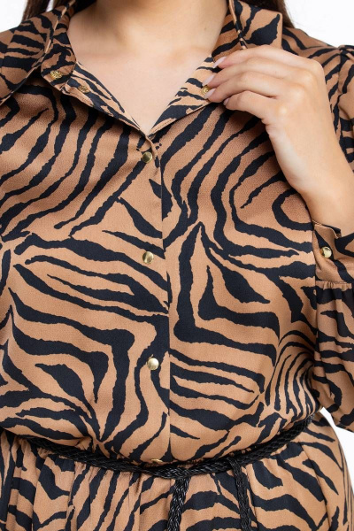 Платье-рубашка из шёлка с принтом и поясом Effect-Style 820 чёрно-рыжий - фото 4