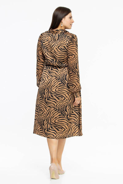 Платье-рубашка из шёлка с принтом и поясом Effect-Style 820 чёрно-рыжий - фото 2