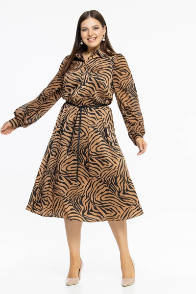 Платье-рубашка из шёлка с принтом и поясом Effect-Style 820 чёрно-рыжий - фото 6