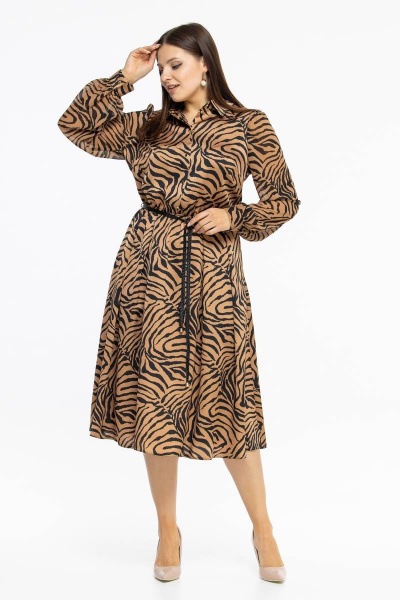 Платье-рубашка из шёлка с принтом и поясом Effect-Style 820 чёрно-рыжий - фото 5