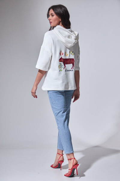 Белое худи с вышивкой из хлопкового футера HIT 2017 белый - фото 6