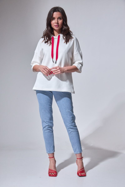 Белое худи с вышивкой из хлопкового футера HIT 2017 белый - фото 2