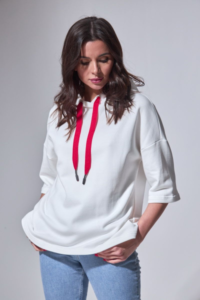 Белое худи с вышивкой из хлопкового футера HIT 2017 белый - фото 1