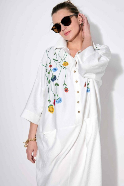 Легкое летнее платье оверсайз из вискозы с вышивкой SOVA 11181 молочный - фото 5