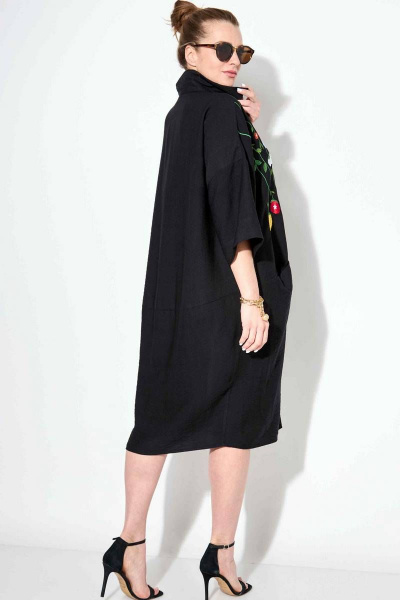 Платье летнее оверсайз с авторской вышивкой из вискозы SOVA 11181 черный - фото 7