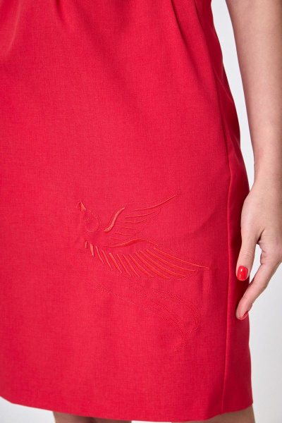 Леное платье с рельефами и карманами для яркого образа Anelli 351 красный - фото 3