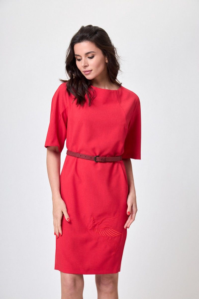 Леное платье с рельефами и карманами для яркого образа Anelli 351 красный - фото 2