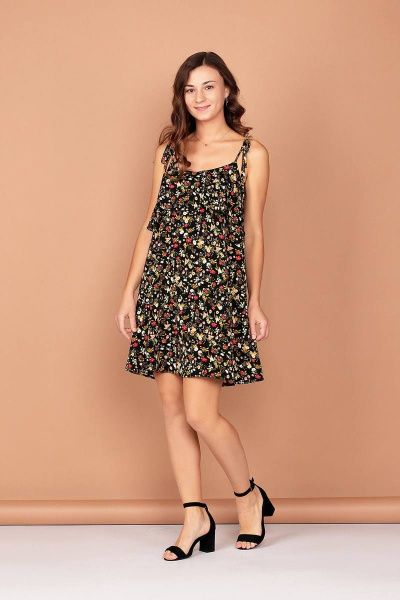 Легкий сарафан трапеция на бретелях Соджи 502 черный - фото 2