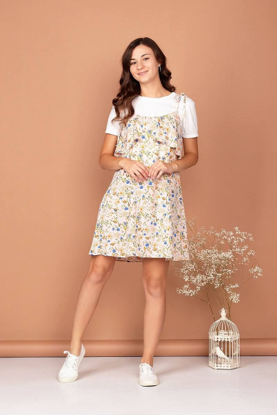 Молодежный сарафан свободного кроя с регулятором длины Соджи 502 молочный - фото 4