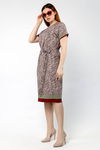 Платье из текстиля с нагрудными вытачками и коротким рукавом La rouge 53022 капучино - фото 2