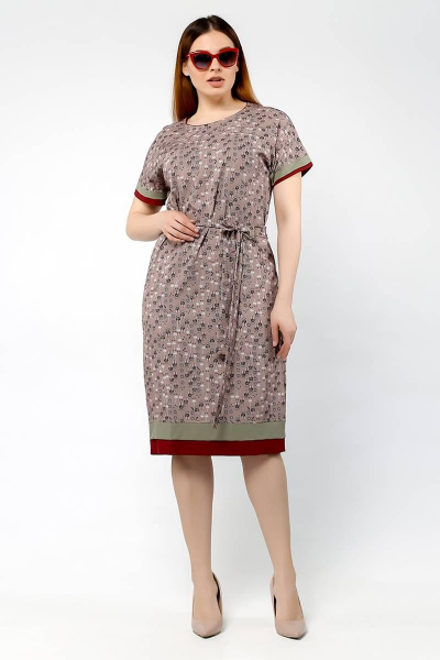 Платье из текстиля с нагрудными вытачками и коротким рукавом La rouge 53022 капучино - фото 1