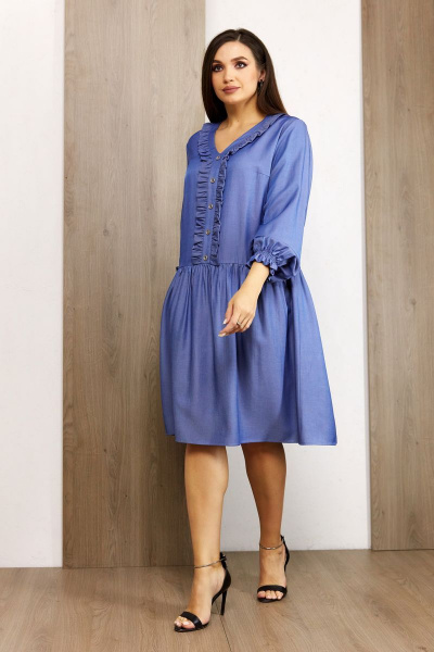 Платье из вискозы с рюшей и сборкой на переде Condra 4352 джинсовый - фото 1
