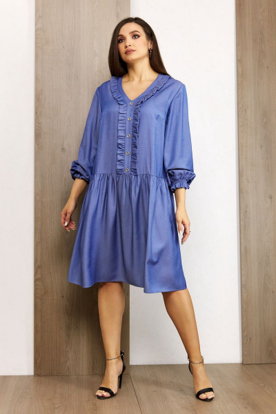 Платье из вискозы с рюшей и сборкой на переде Condra 4352 джинсовый - фото 2