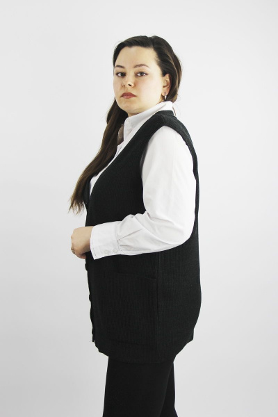 Жилет женский демисезонный черный из трикотажа с накладными карманами Полесье С1234-21 1С1227-Д43 170,176 т.антрацит - фото 1