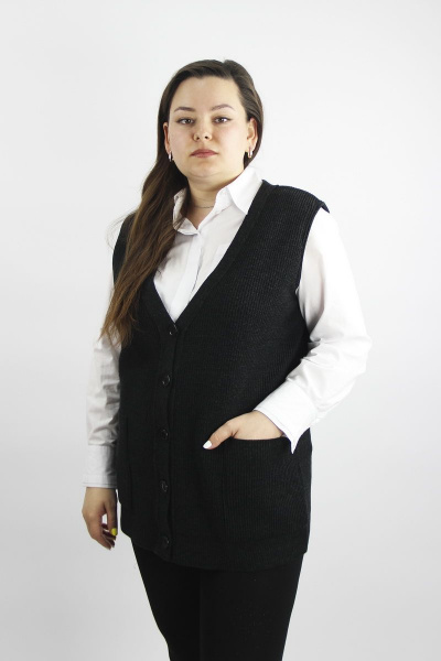 Жилет женский демисезонный черный из трикотажа с накладными карманами Полесье С1234-21 1С1227-Д43 170,176 т.антрацит - фото 2