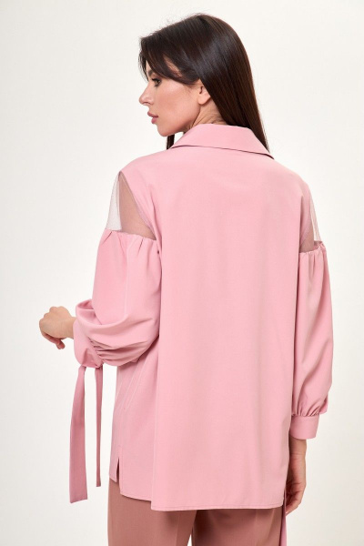 Блуза с кружевами и воротником на стойке из хлопка Anelli 997 пудра - фото 8