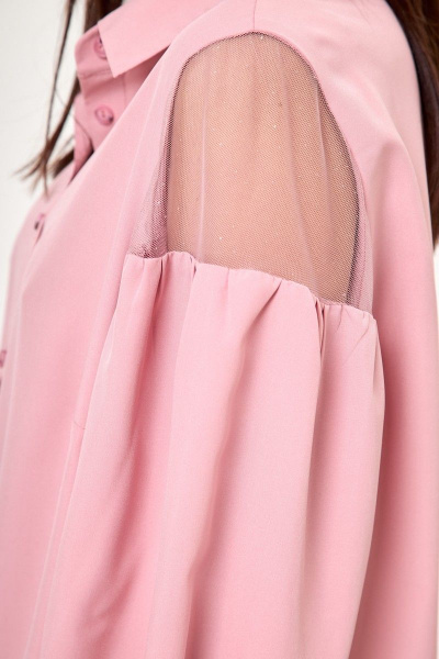 Блуза с кружевами и воротником на стойке из хлопка Anelli 997 пудра - фото 5