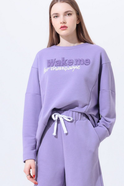 Свитшот и шорты в спортивном стиле из трикотажа Орхидея 1163 лиловый - фото 2