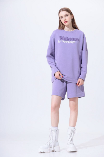 Свитшот и шорты в спортивном стиле из трикотажа Орхидея 1163 лиловый - фото 1