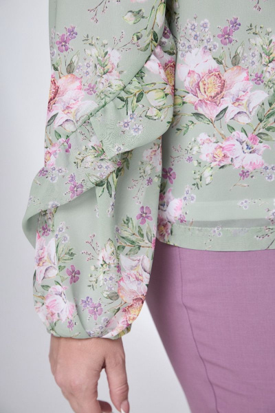 Шифоновая блуза с цветочным принтом и рюшей на рукаве Angelina & Сompany 724 - фото 6