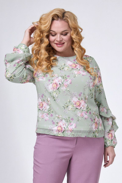 Шифоновая блуза с цветочным принтом и рюшей на рукаве Angelina & Сompany 724 - фото 5