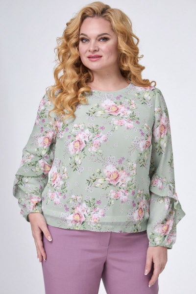 Шифоновая блуза с цветочным принтом и рюшей на рукаве Angelina & Сompany 724 - фото 4