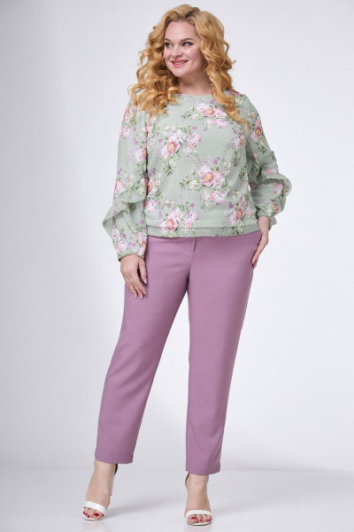 Шифоновая блуза с цветочным принтом и рюшей на рукаве Angelina & Сompany 724 - фото 3