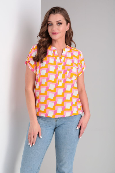 Блуза с кокетками и коротким рукавом из хлопка и вискозы Modema м.214/9 - фото 1