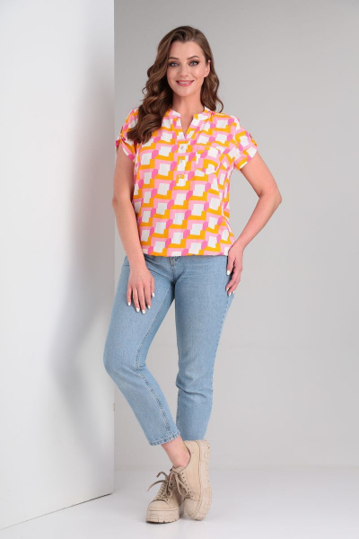 Блуза с кокетками и коротким рукавом из хлопка и вискозы Modema м.214/9 - фото 4