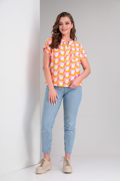 Блуза с кокетками и коротким рукавом из хлопка и вискозы Modema м.214/9 - фото 5