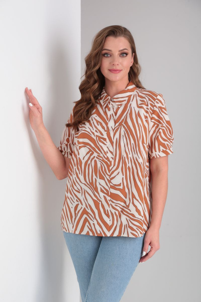 Блуза А-силуэта из вискозы с короткой планкой и рукавами на манжете Modema м.419/6 - фото 1