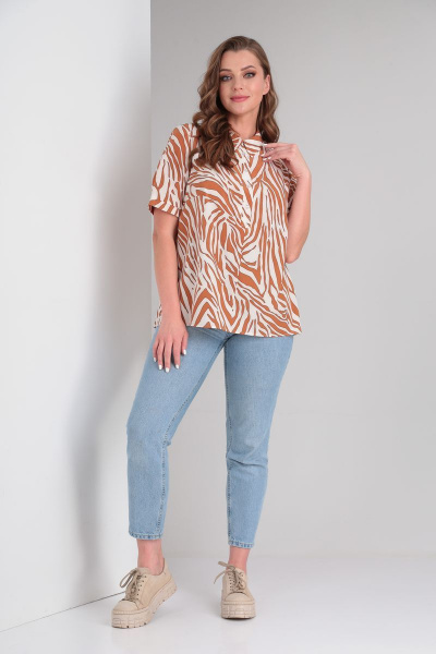 Блуза А-силуэта из вискозы с короткой планкой и рукавами на манжете Modema м.419/6 - фото 5